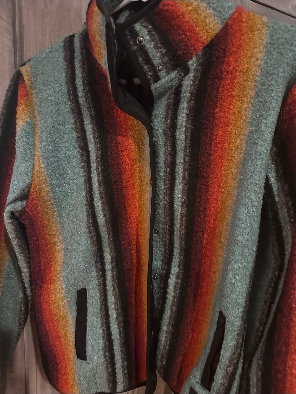 Women's Multicolor Striped Ski Jacket - Teal & Rust Accent